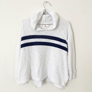 Sundry Slit knit navy Striped Hooded White Pullover Sweatshirt